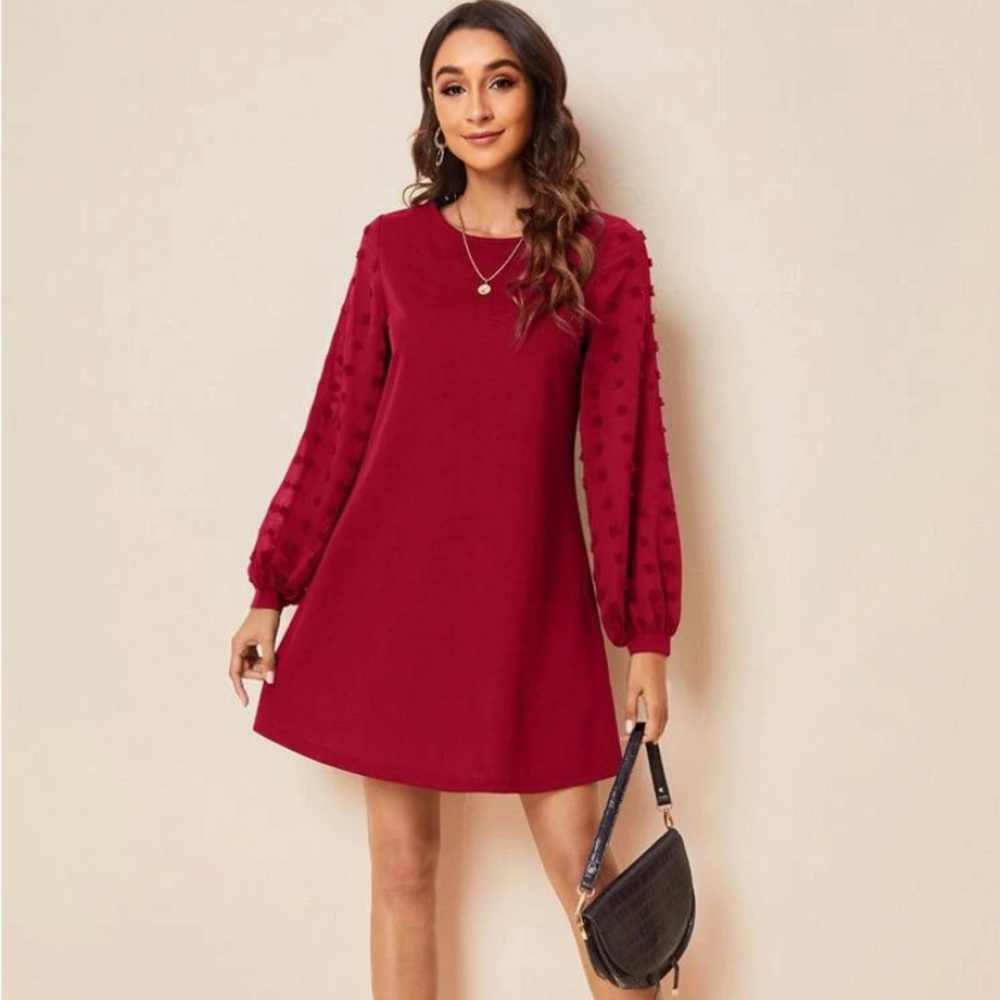 SHEIN Swiss Dot Side Solid Dress - Picture 4 of 5